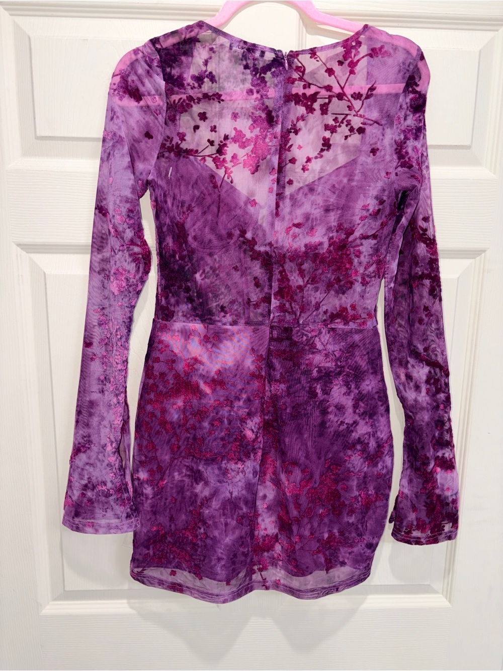 FASHION NOVA Plum Floral (Riley Mesh- Bustier Mini Dress) Size: Medium - Picture 5 of 6